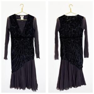 Fuzzi Black Brown Burnout Mesh Midi Dress Jean Paul Gaultier Y2K Whimsigoth